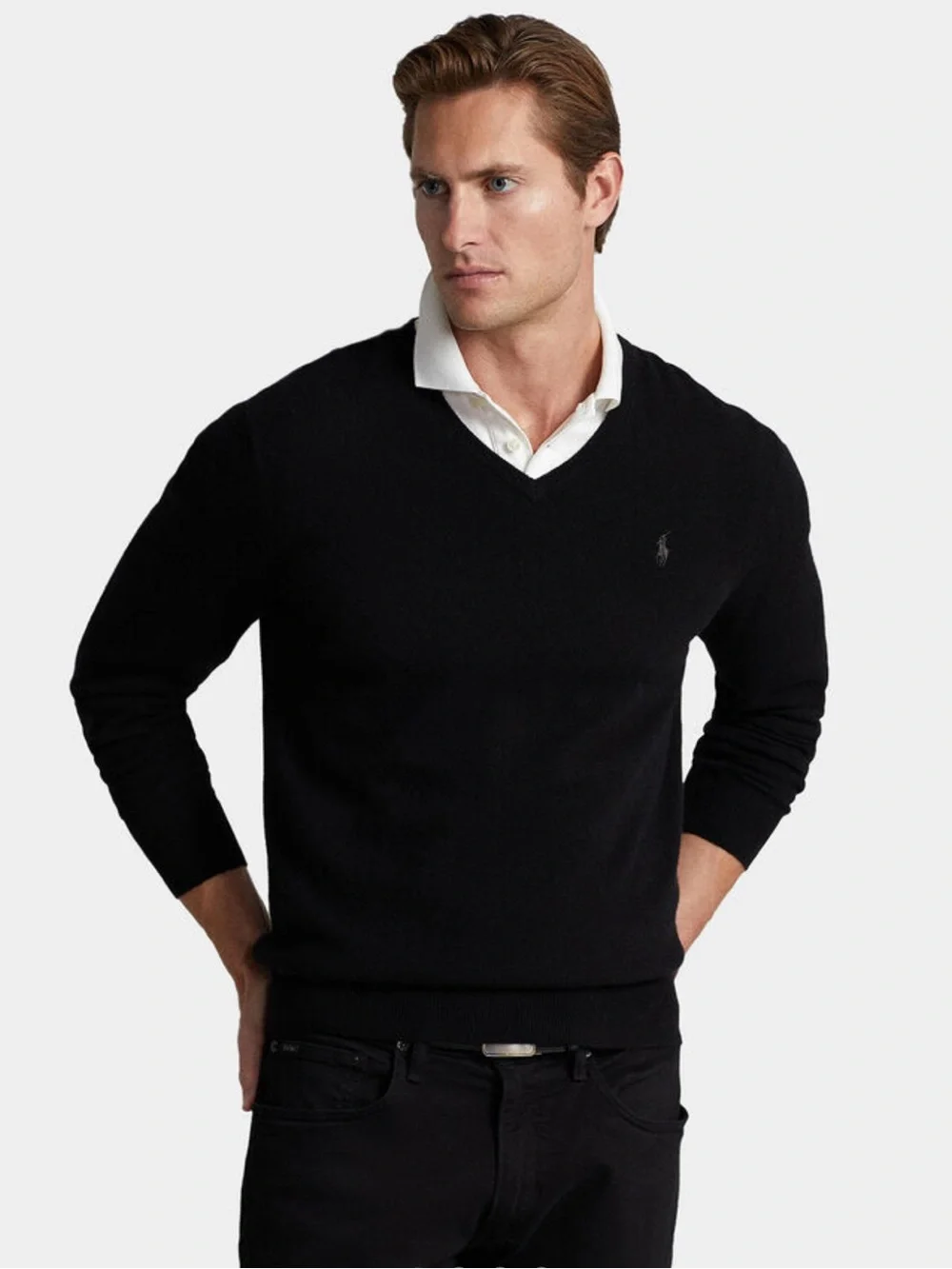 Men’s Polo Ralph Lauren 3XLT Black Merino Wool V Neck Sweater NWT